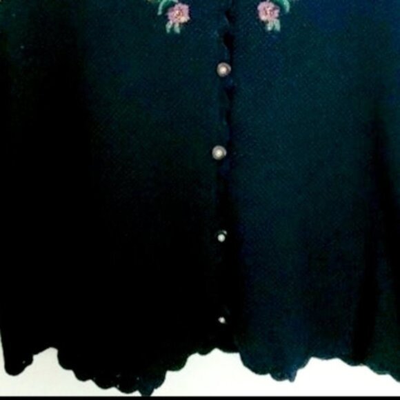 Napa Studio 1X Navy Blue Floral V-neck Button Front Knit Embroidered Vest - Picture 8 of 8
